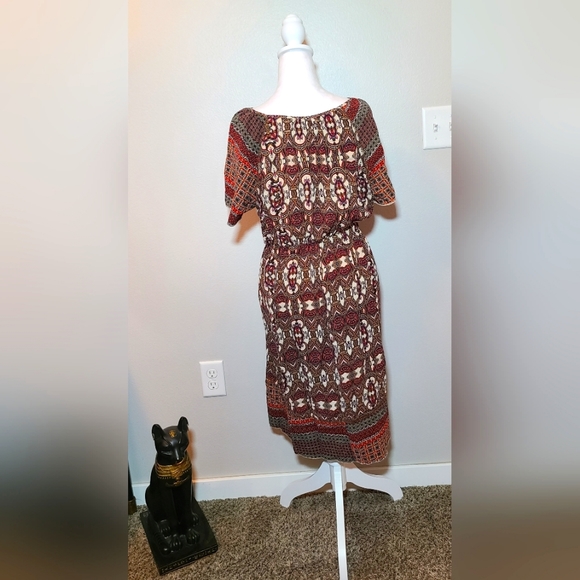 One World Womens Multicolor Embellished Paisley Print Dress Flutter Sleeves Sz M - Picture 4 of 8